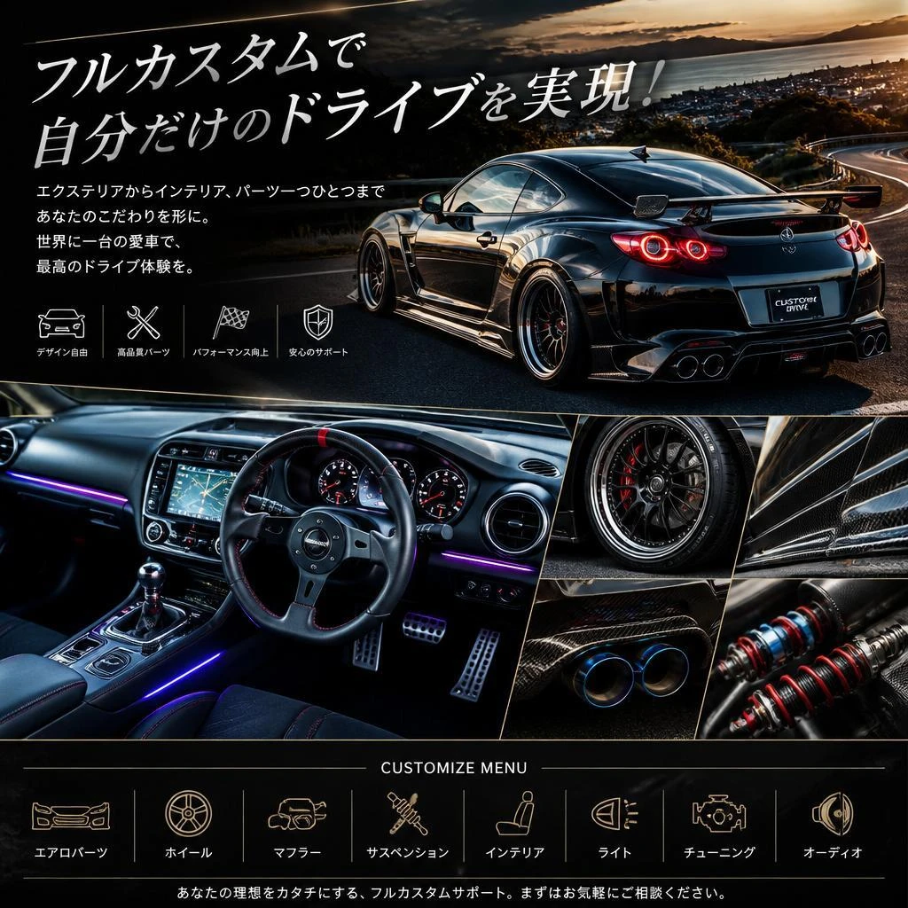 フルカスタムで自分だけのドライブを実現！