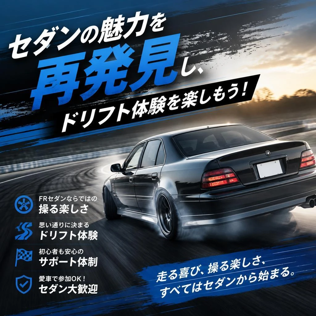 セダンの魅力を再発見し、ドリフト体験を楽しもう！