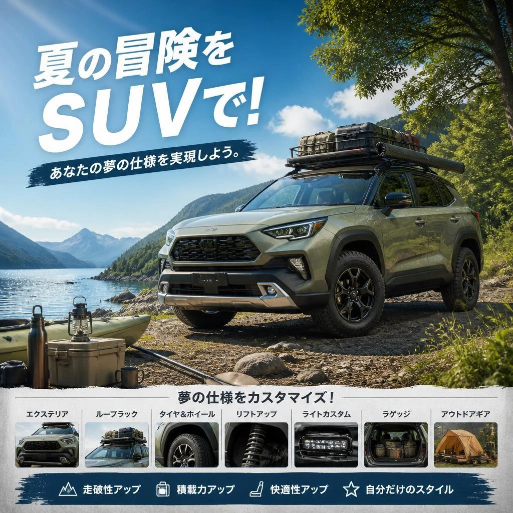 夏の冒険をSUVで！あなたの夢の仕様を実現しよう。