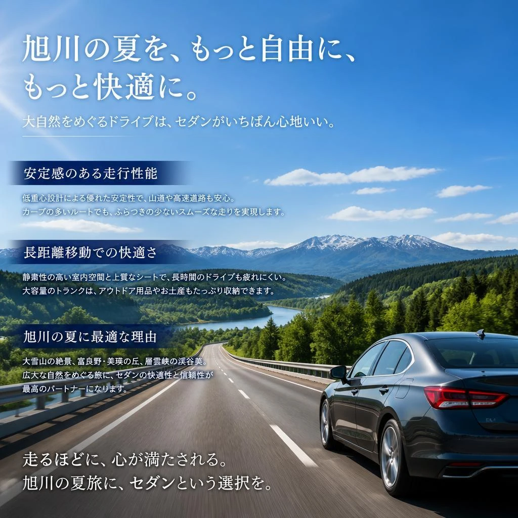 夏の旭川でのセダンの利点