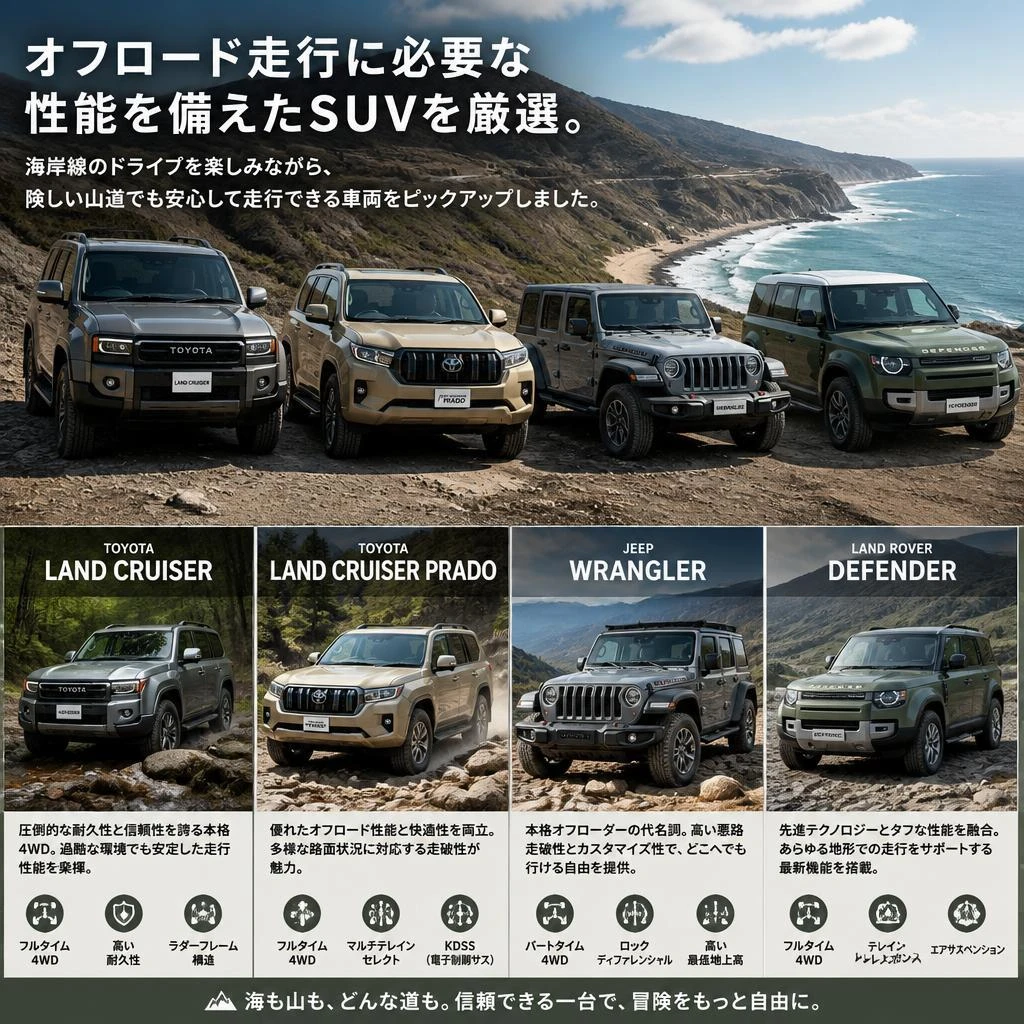 オフロード性能に優れたSUVで特別な夏を