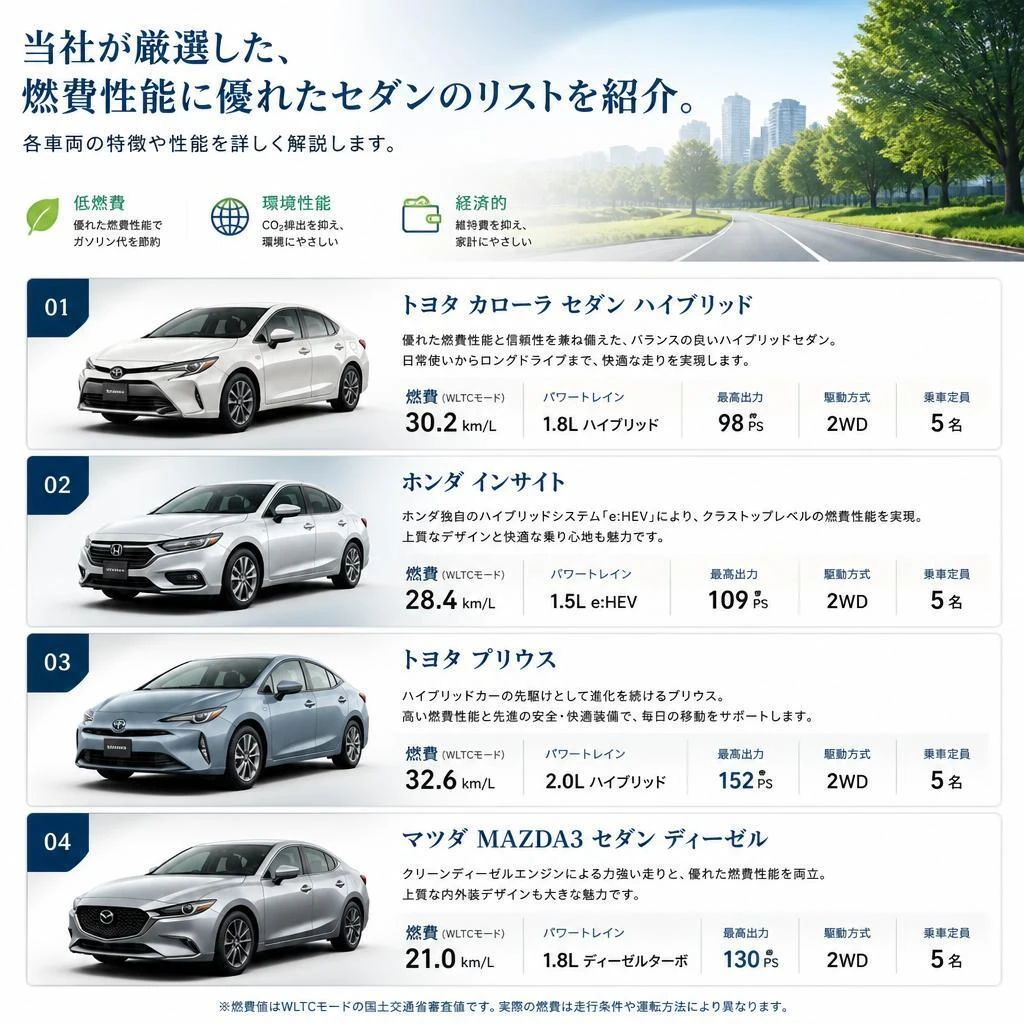 推薦する燃費性能の高いセダン