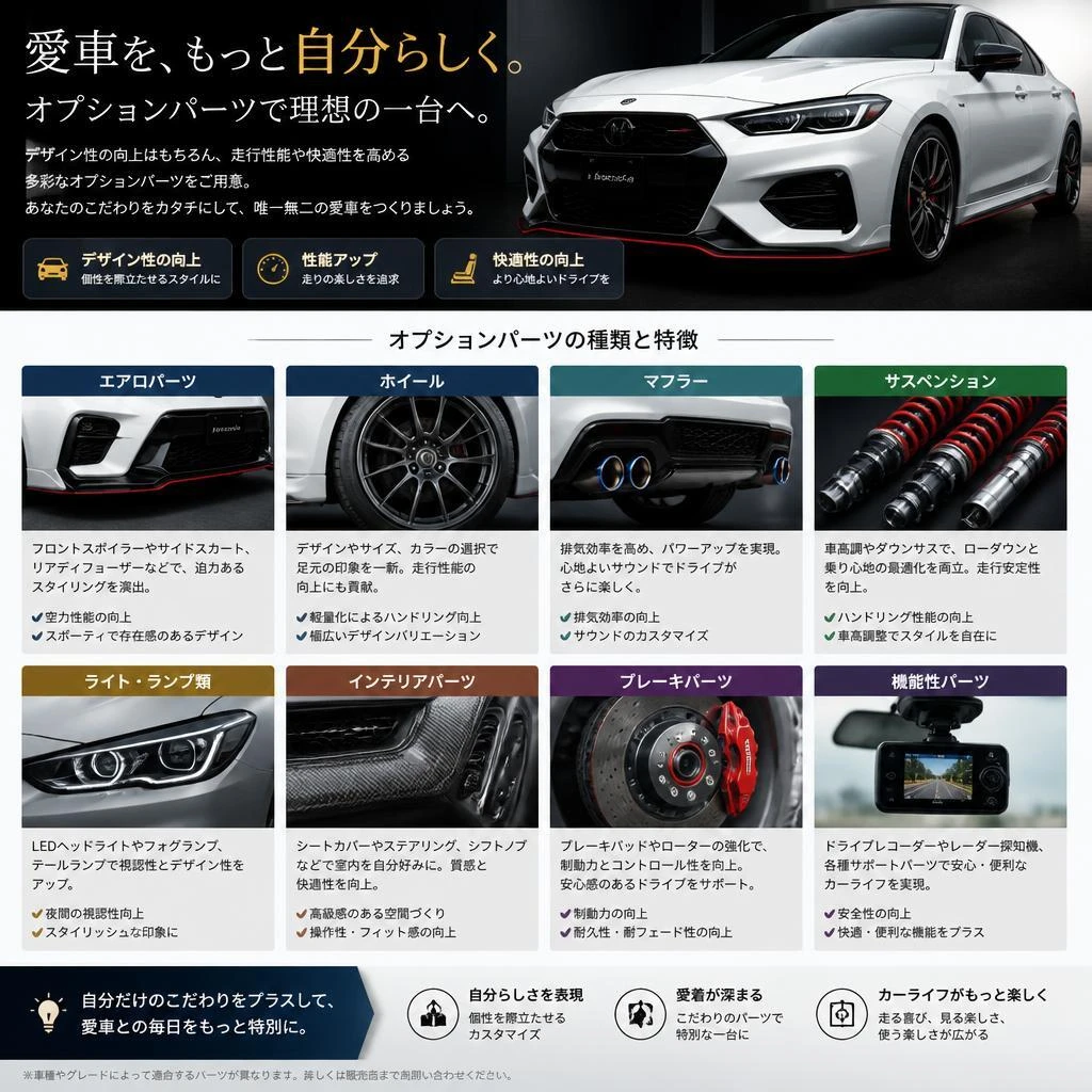 選べるカスタマイズ！オプションパーツの魅力